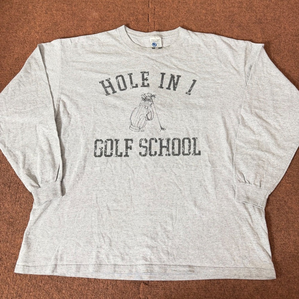 Steve & Barrys Mens XL Gray Hole In 1 Golf School Graphic Long Sleeve T-Shirt B-